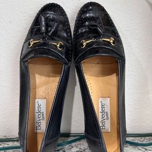 Belvedere Florence Crocodile Leather Pennyloafer Tassel Black Dress Shoes 11.5 M